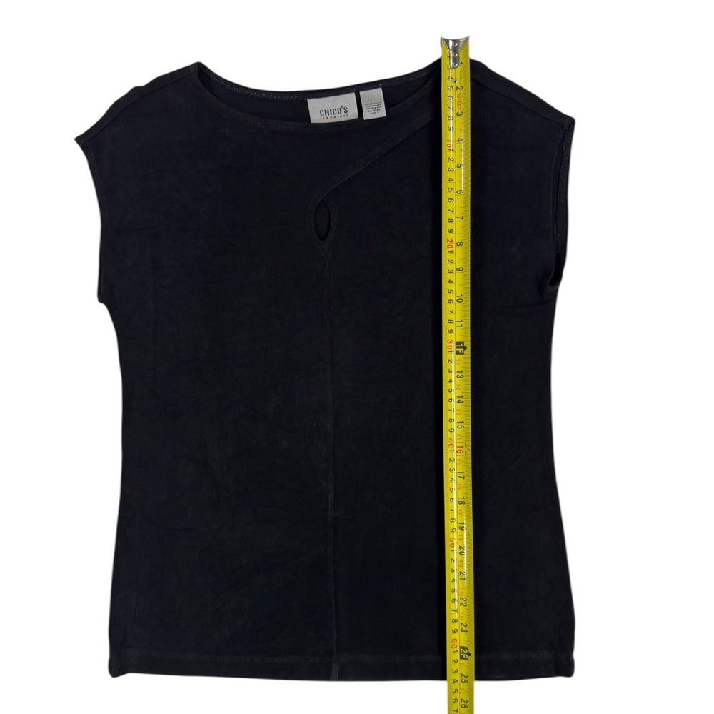 Chico's Travelers ShortSleeve Top 1 Black Quiet Luxury Capsule Wardrobe Chic - Picture 4 of 6